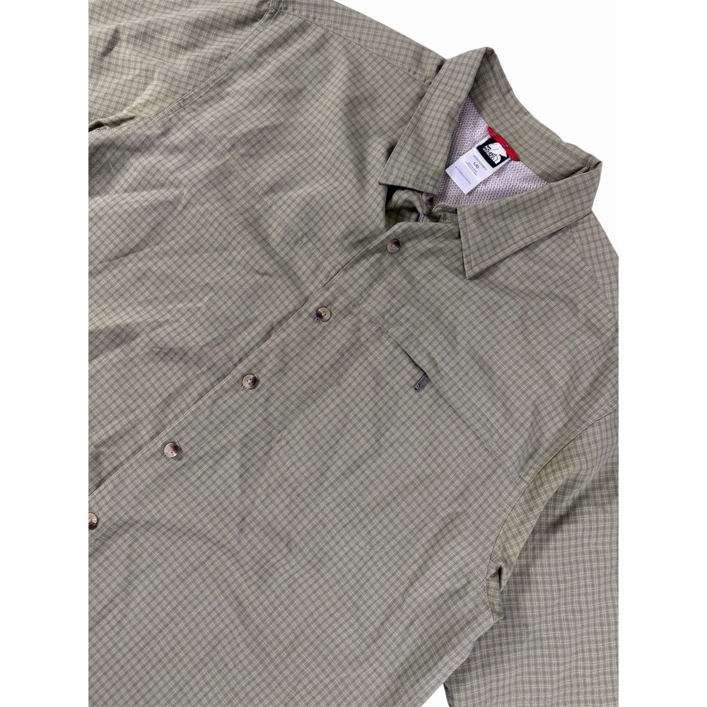 The North Face Plaid Hiking Shirt Men's L‎ Green Short Sleeve Button Up Outdoor
